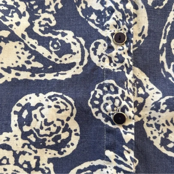 JM Collection 3/4 Sleeve Linen Button Up Tunic Blue & White Paisley SZ 14 - Picture 8 of 9